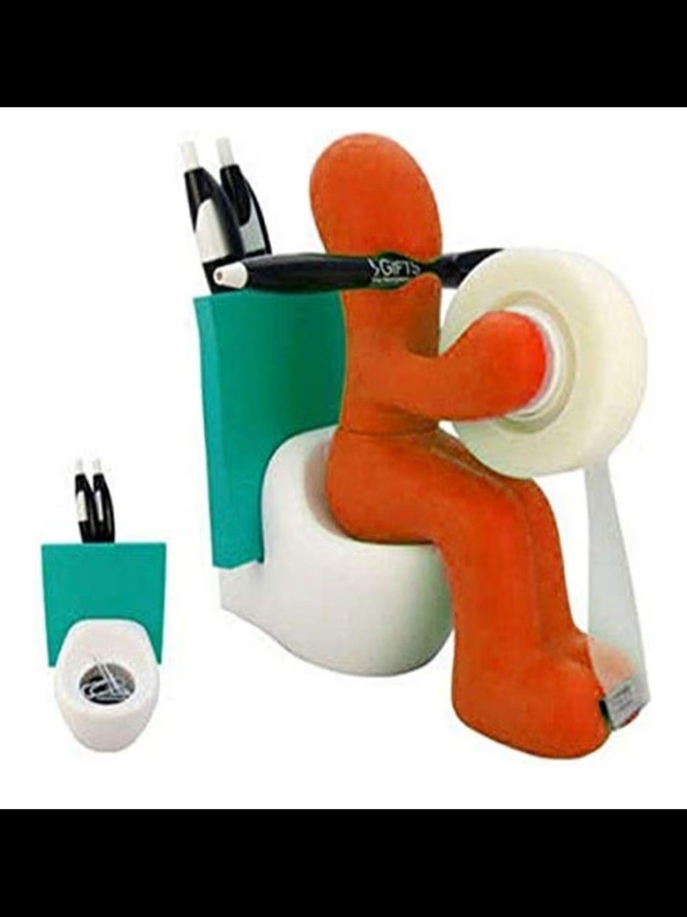 Orange Figure Tape Dispenser with Pen,paper clip & Post-it Notes Holder Desk Set